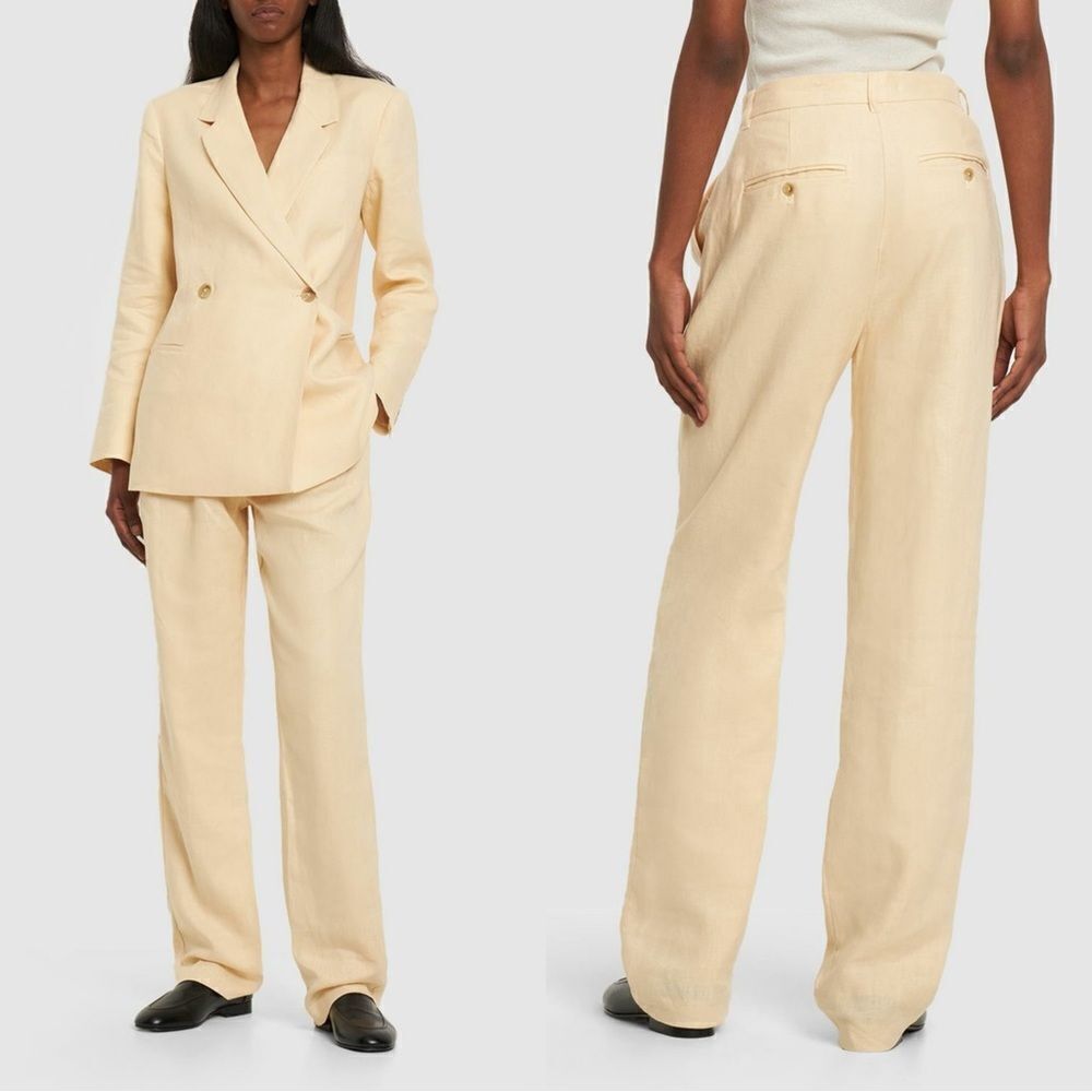 NWT Anine Bing Jay Straight Cream Pants Linen Size 30